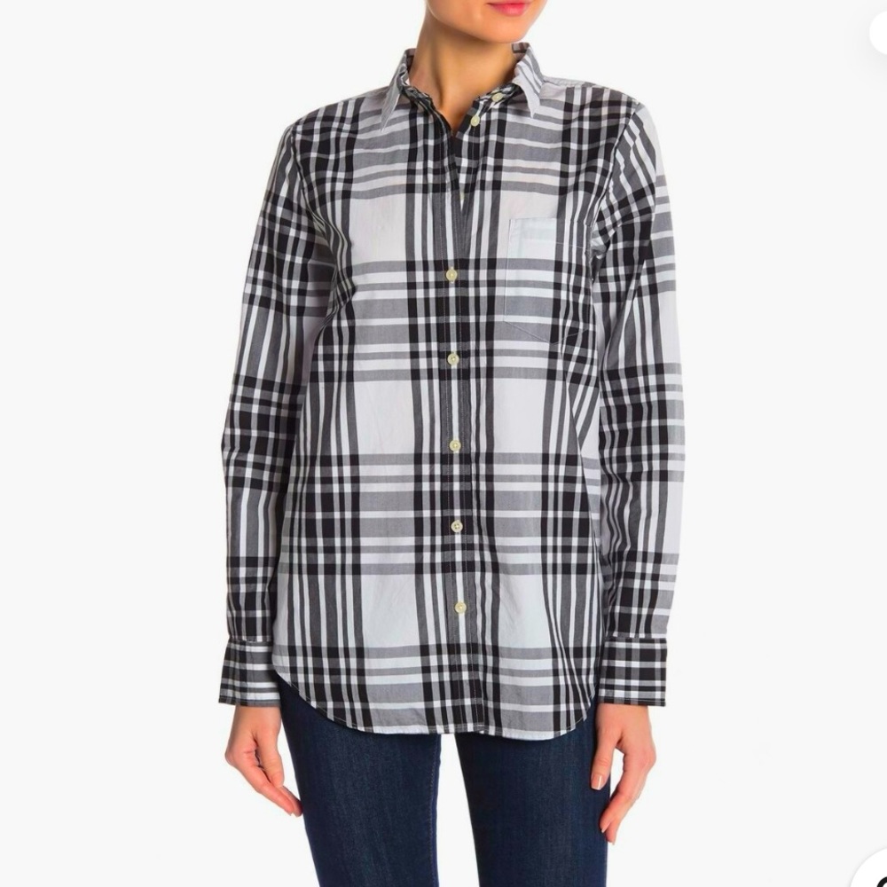 J. Crew | Plaid, Button-Down Shirt, Black and White, Size S - EUC